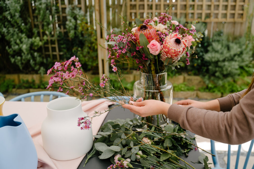 Home flower arrangement of fresh seasonal blooms